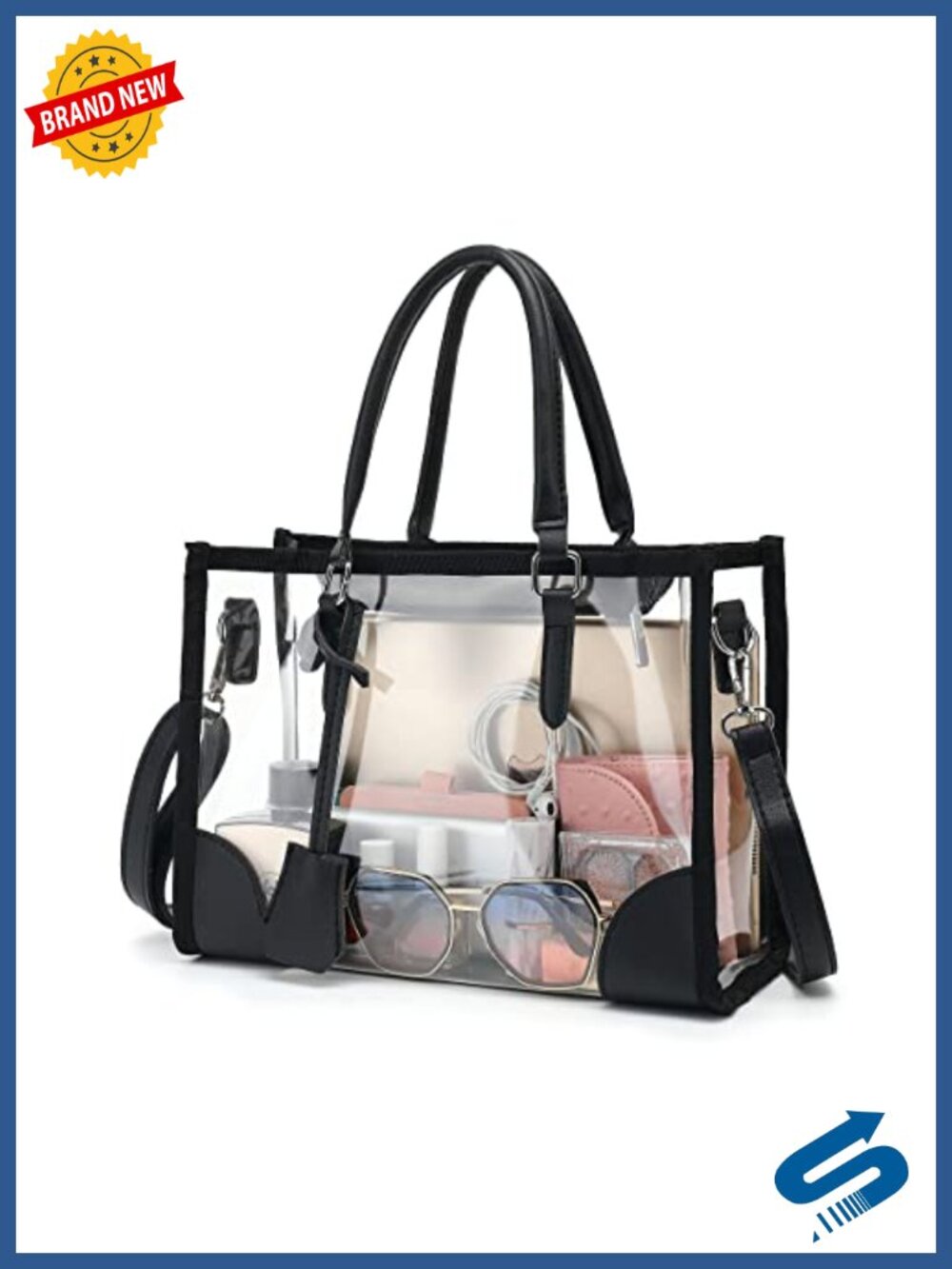 Clear Tote Bag Stadium Approved Transparent Crossbody Handbag with Zippers